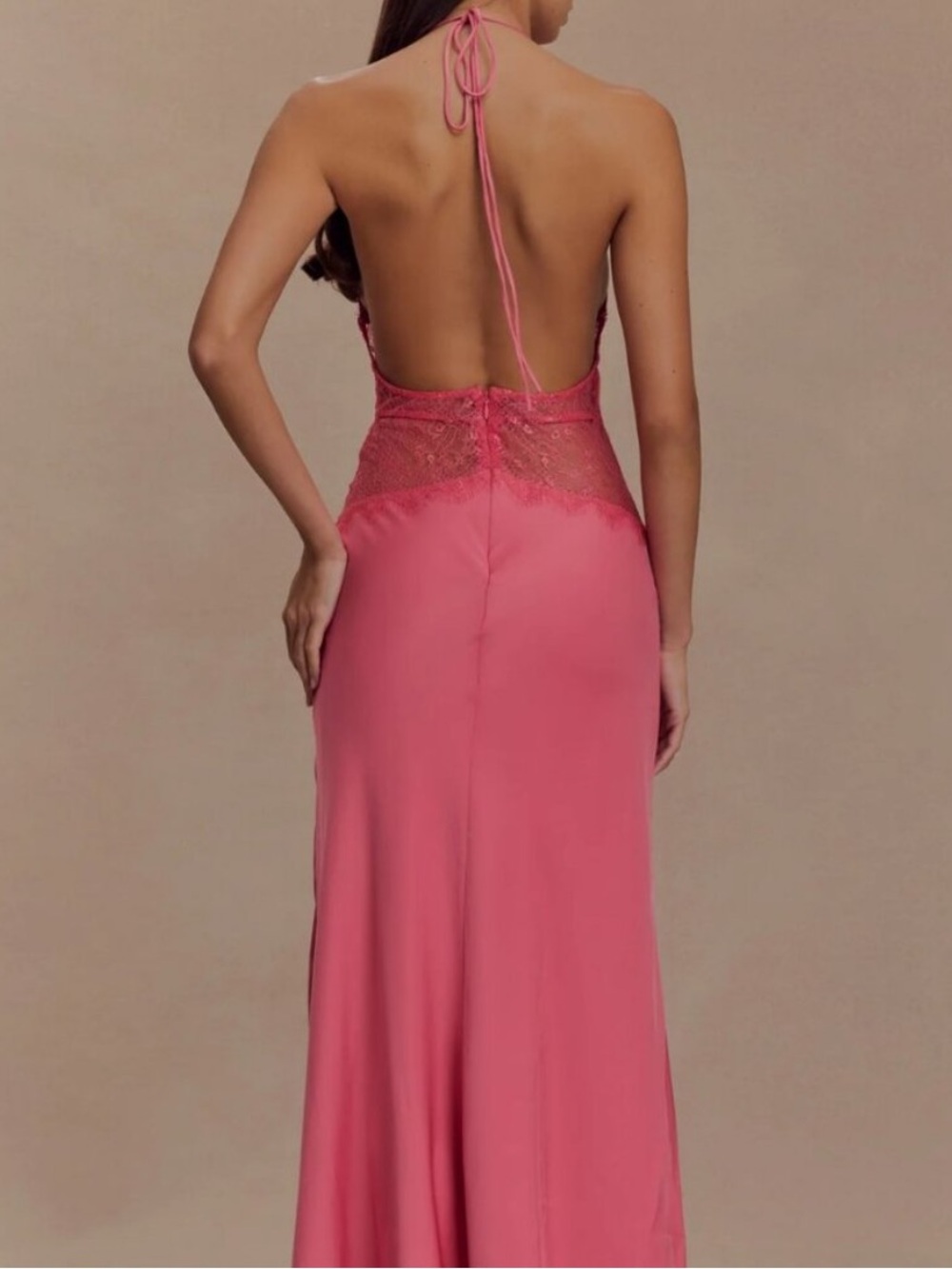 Meshki Pink Halter Lace Dinah satin dress - Picture 4 of 9
